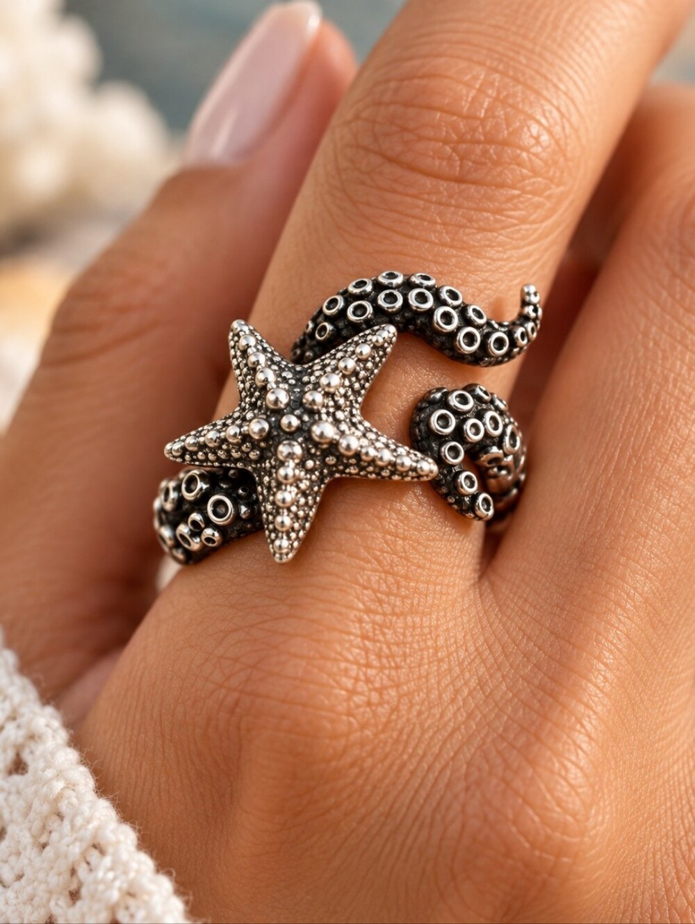 ANTHROPOLOGIE STARFISH & OCTOPUS TENTACLE ADJUSTABLE RING